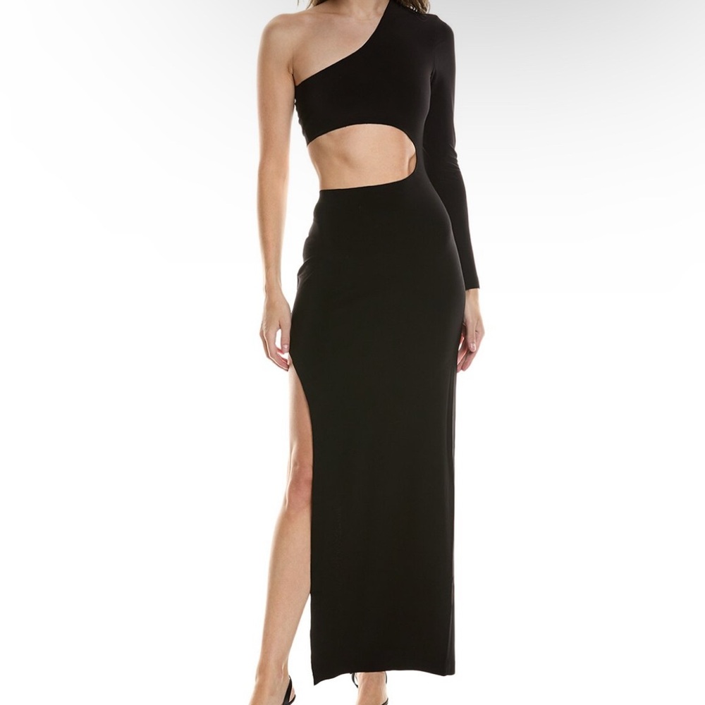 Norma Kamali One-Sleeve Shane Wide Slit Gown